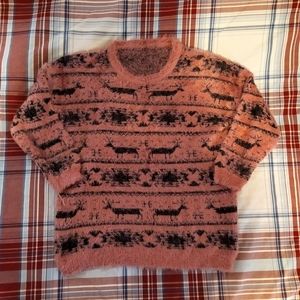Pink Reindeer Christmas Holiday Sweater